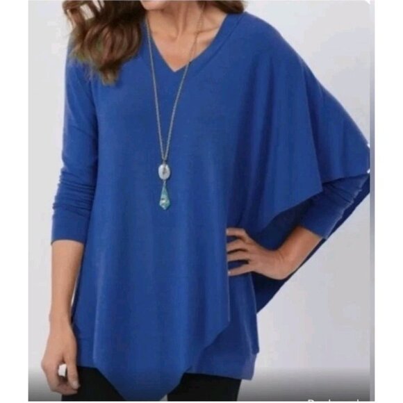 Soft Surroundings Madeline Tunic Long Sleeve Asymmetrical Hem V-Neck Blue 1X NWT - Picture 1 of 10